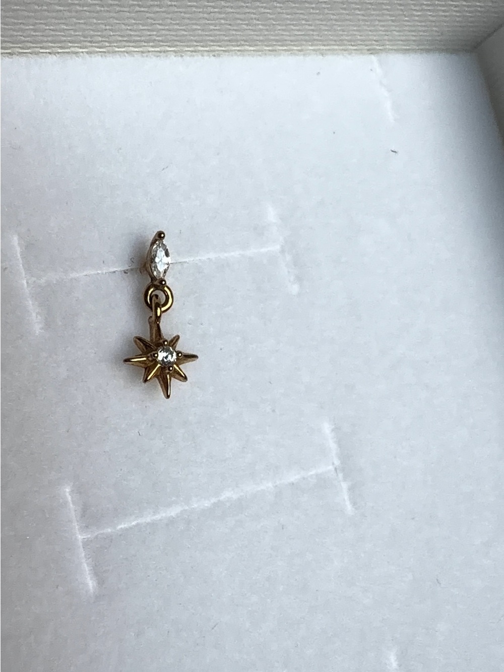 Gold Starburst Drop Single Flatback Earring with Clear Stone